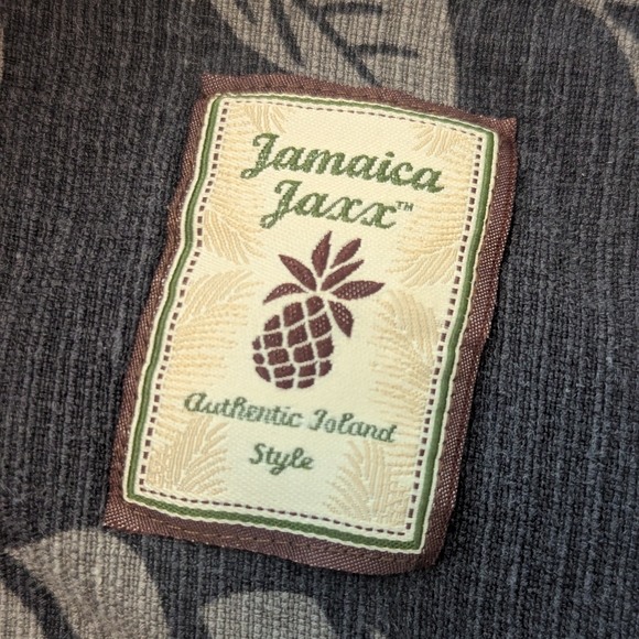 Jamaica Jaxx Men's 100% Silk Black Gray Floral Leaves Hawaiian Aloha Shirt, Sz L - Picture 5 of 6